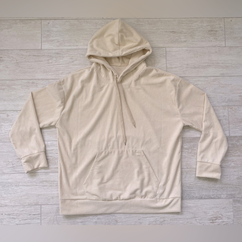 NWOT Cream corduroy hooded sweat shirt size medium